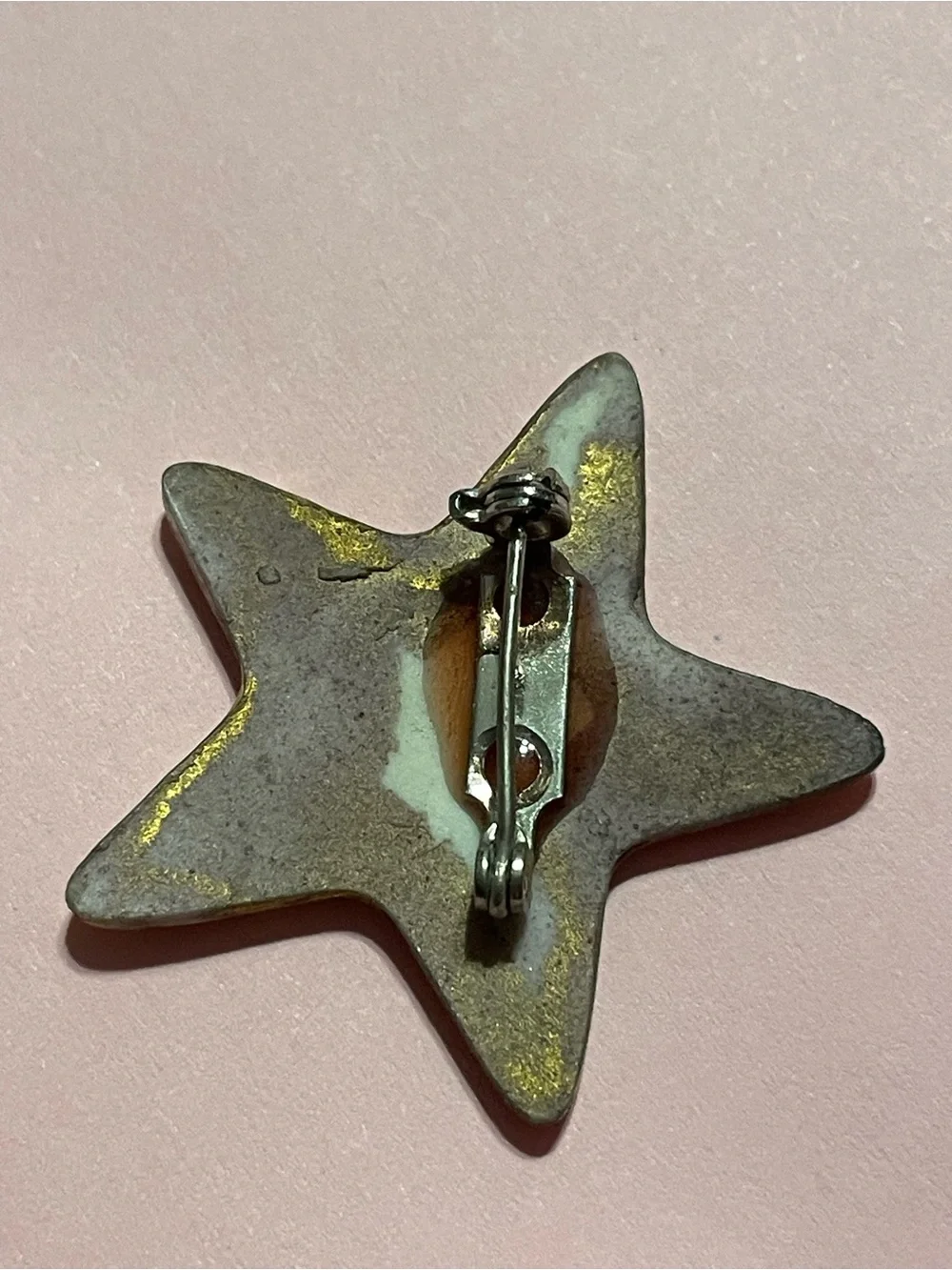 Vintage Star Pin ~ Glazed Ceramic Hand Painted
